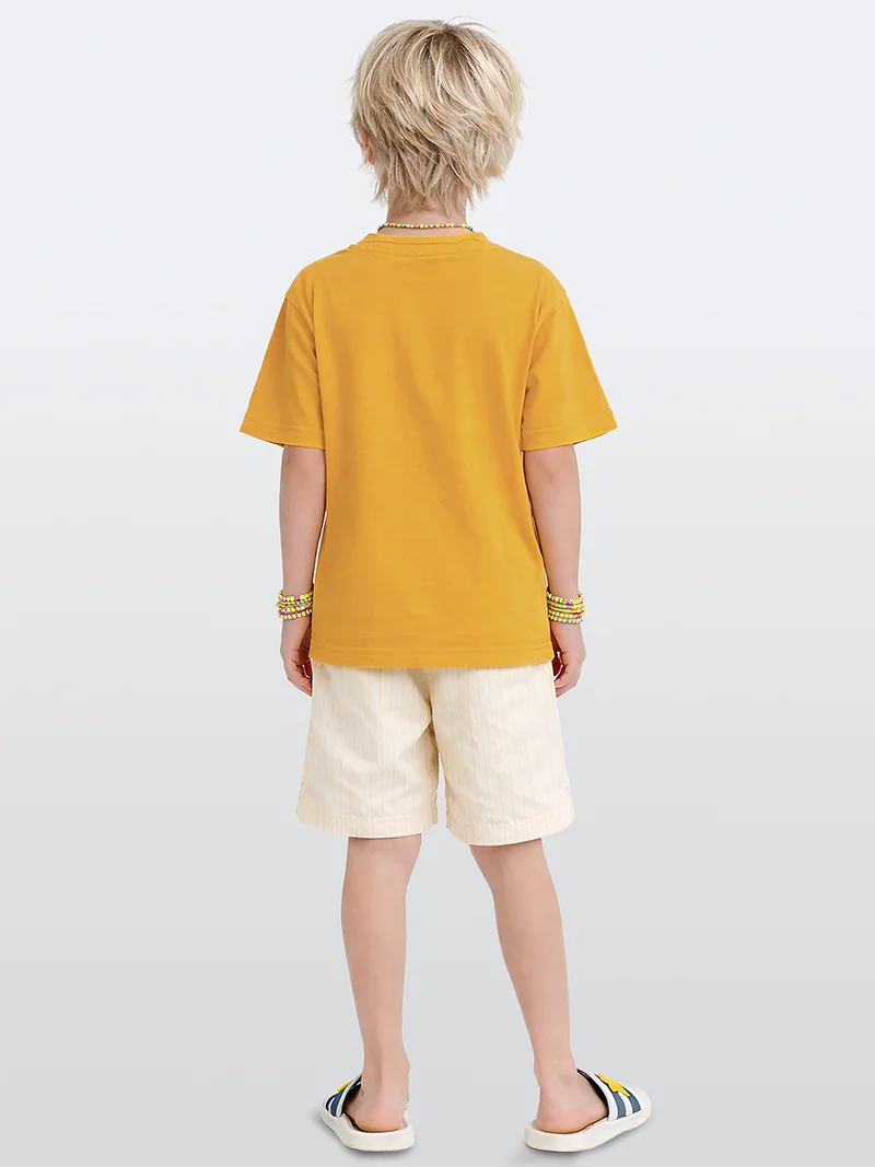 دينوكيدس Boys Set Slogan Printed T-shirt&Striped Shorts